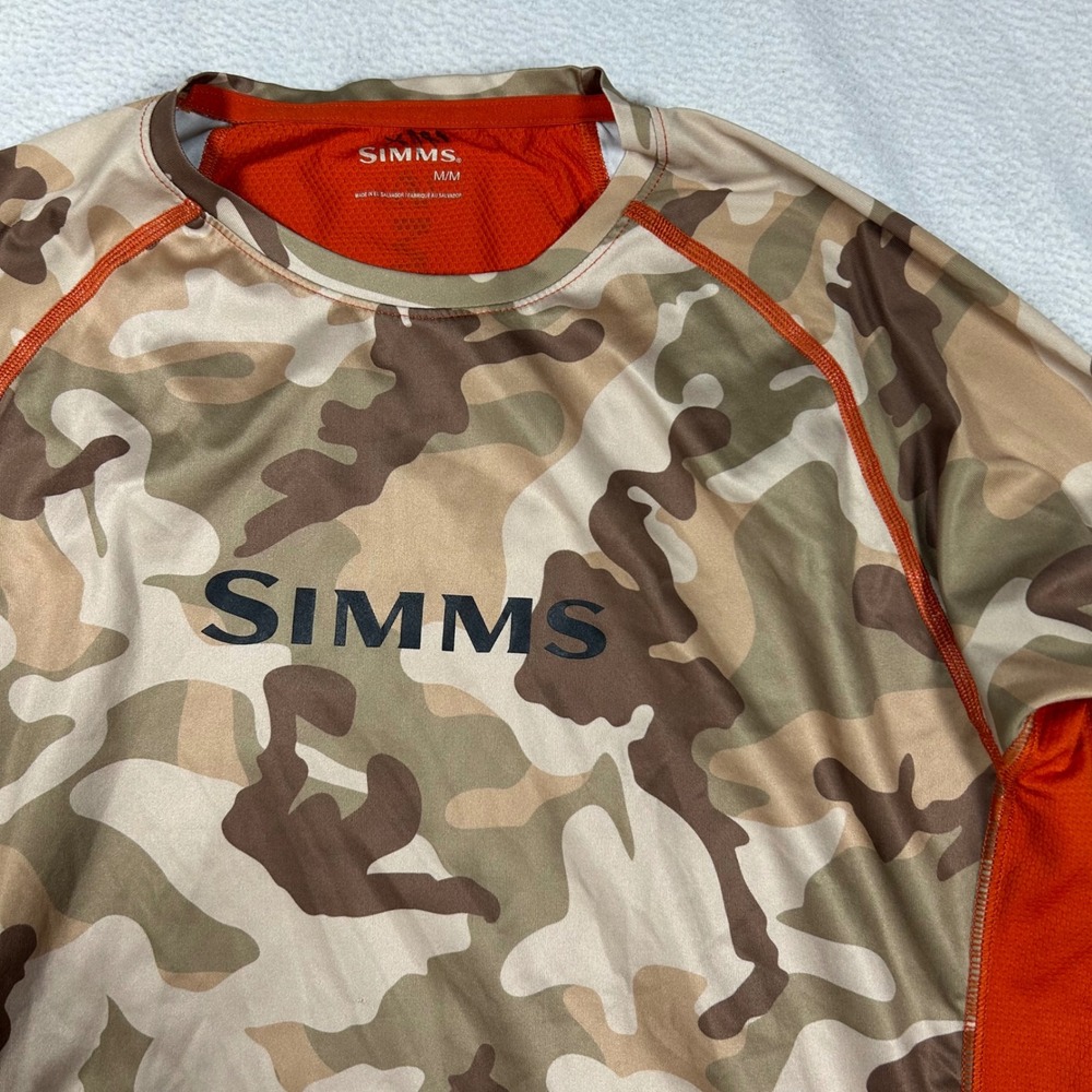 Simms Mens SolarVent Long Sleeve Fishing Shirt Orange Camo Size Medium